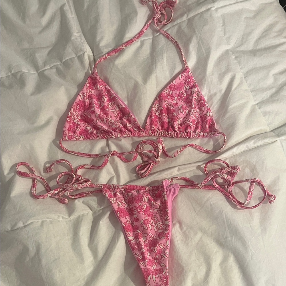 Frankie's Bikinis Pink Floral Set